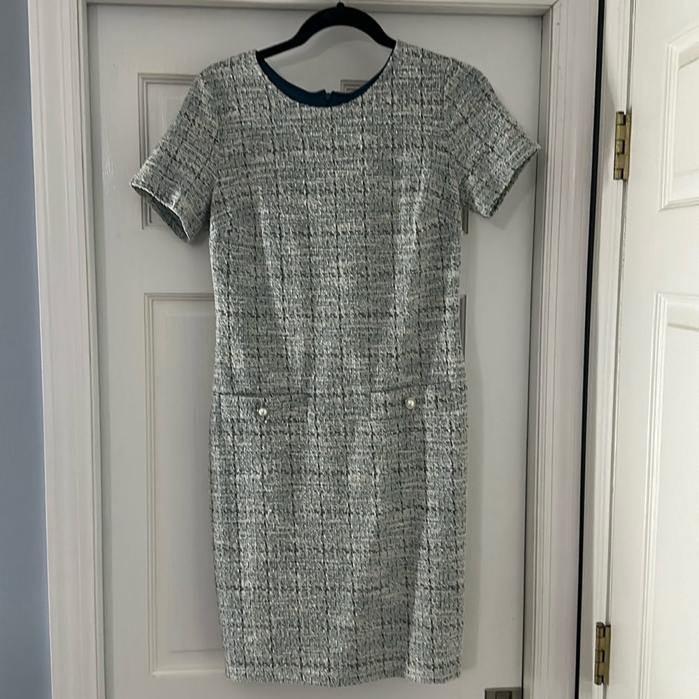 Gray shimmering tweed dress by Kate and Lilly.